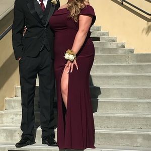 Maroon prom dress with slit